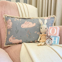 Bunny Hops - Powder Blue Cotton Lumbar Cushion Cover