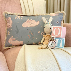 Bunny Hops - Powder Blue Cotton Lumbar Cushion Cover