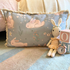 Bunny Hops - Powder Blue Cotton Lumbar Cushion Cover