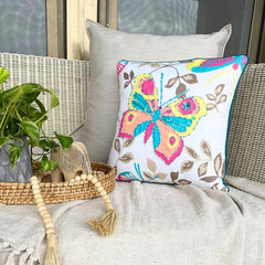 Butterfly Flutter - Pink Cotton Throw Cushion Cover