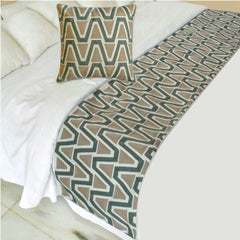 Triad - Cotton Muted Green & Mocha Brown Decorative Bed Runner and Cushion Cover