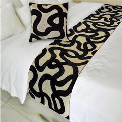 Noir Scroll - Cut Velvet Black Decorative Bed Runner and Cushion Cover