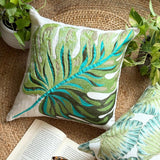 Monstera Leaf - Green Linen Throw Pillow Cover
