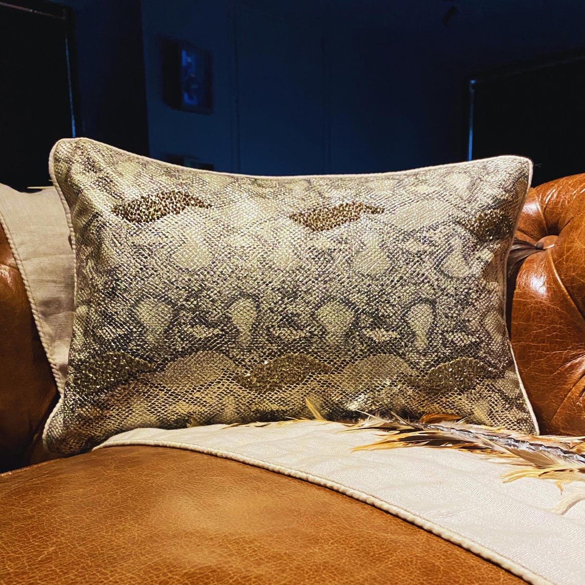 Animal Bling - Gold Faux Leather Lumbar Cushion Cover