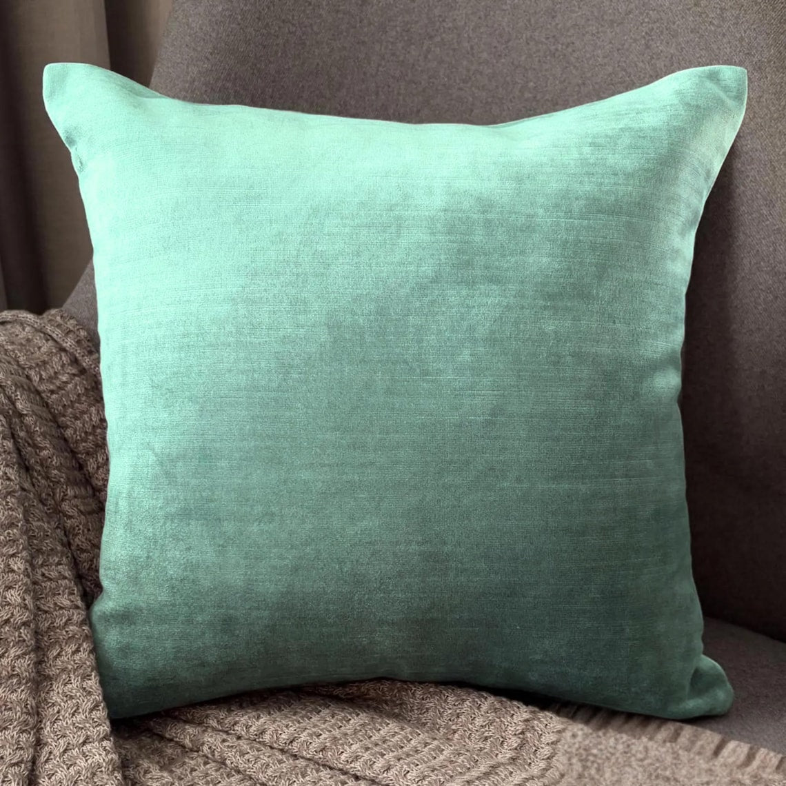 Sea Blue Velvet Throw Cushion Cover - Velvet Sea Jules