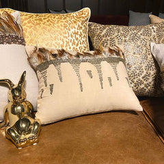 Feather Beads - Beige Linen Lumbar Cushion Cover