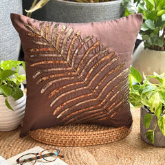 Brown Leaf - Brown Art Silk Decorative Euro Sham