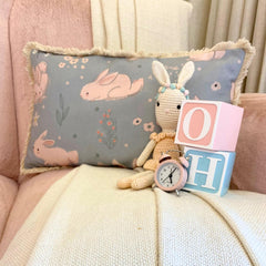 Bunny Hops - Powder Blue Cotton Lumbar Cushion Cover
