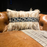 Rhinestone Feathers - Beige Linen Lumbar Pillow Cover