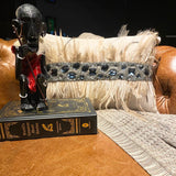 Rhinestone Feathers - Beige Linen Lumbar Pillow Cover