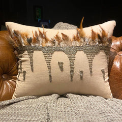 Feather Beads - Beige Linen Lumbar Cushion Cover