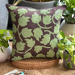 Tulip Tropicava - Dark Brown Art Silk Throw Pillow Cover