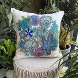 Under The Ocean - Blue Cotton Linen Throw Cushion Cover