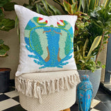 Crab Craze - Blue Cotton Linen Throw Cushion Cover