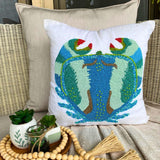 Crab Craze - Blue Cotton Linen Throw Cushion Cover
