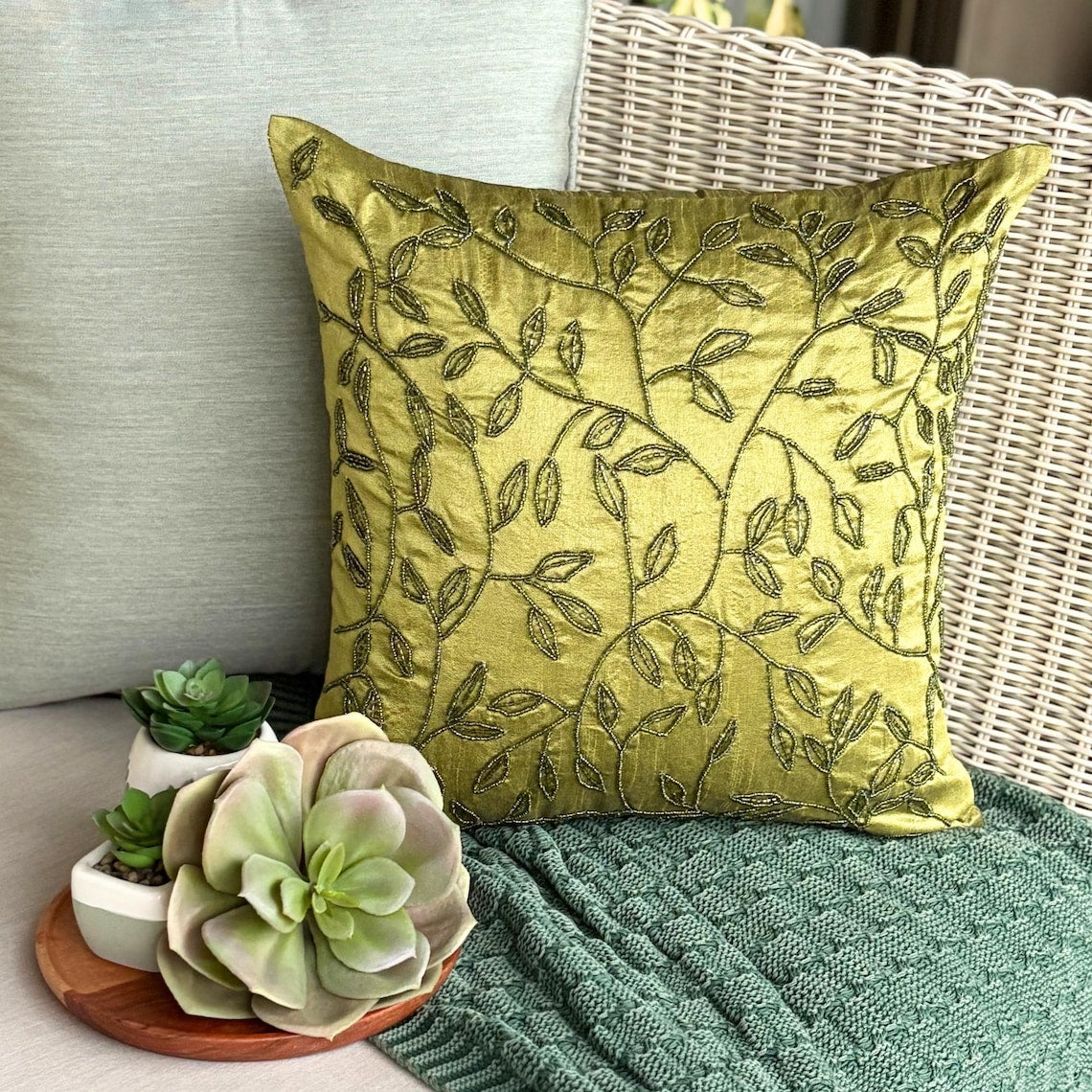 Tropical - Green Art Silk Decorative Euro Sham