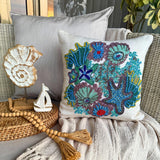 Under The Ocean - Blue Cotton Linen Throw Cushion Cover