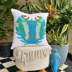 Crab Craze - Blue Cotton Linen Decorative Euro Sham