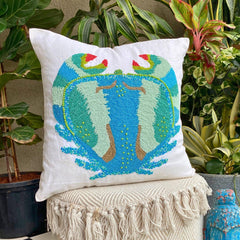 Crab Craze - Blue Cotton Linen Decorative Euro Sham