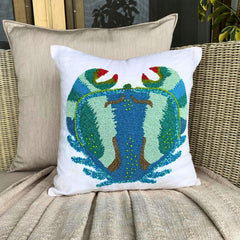 Crab Craze - Blue Cotton Linen Decorative Euro Sham