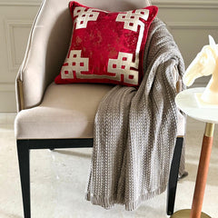 Greek Frame Velvet Red Velvet Throw Cushion Cover