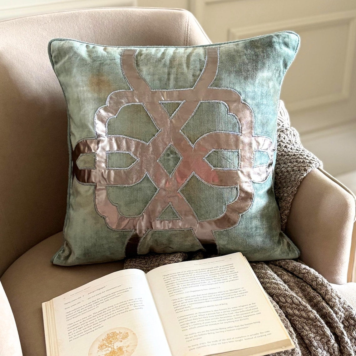 Greek Brizo Maze Teal Blue Throw Cushion Cover