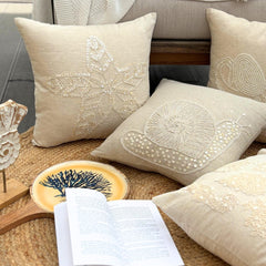 Starfish Pearls - Natural Beige Cotton Linen Throw Pillow Cover