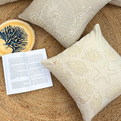 Pearly Sea Bed - Natural Beige Linen Throw Pillow Cover