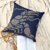 Lobster At The Shore - Navy Blue Cotton Linen Throw Pillow Cover