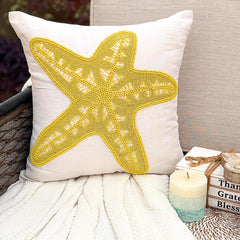 Yellow Starfish - Yellow Cotton Linen Throw Cushion Cover