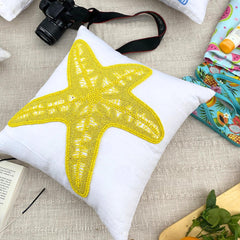 Yellow Starfish - Yellow Cotton Linen Throw Cushion Cover