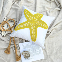 Yellow Starfish - Yellow Cotton Linen Throw Cushion Cover