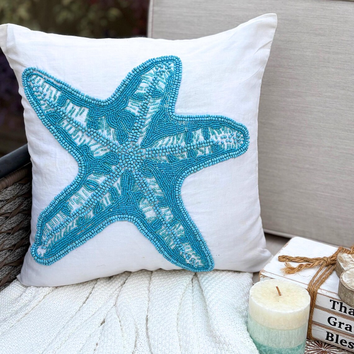 Starfish Island - White Linen Throw Cushion Cover