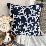 Navy Corals - Navy Blue Art Silk Throw Pillow Cover