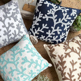 Navy Corals - Navy Blue Art Silk Throw Pillow Cover