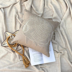Butterfly Fish - Mocha Cotton Linen Throw Pillow Cover