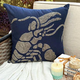 Lobster At The Shore - Navy Blue Cotton Linen Throw Pillow Cover