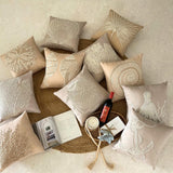 Shell Mates - Beige Cotton Linen Throw Pillow Cover