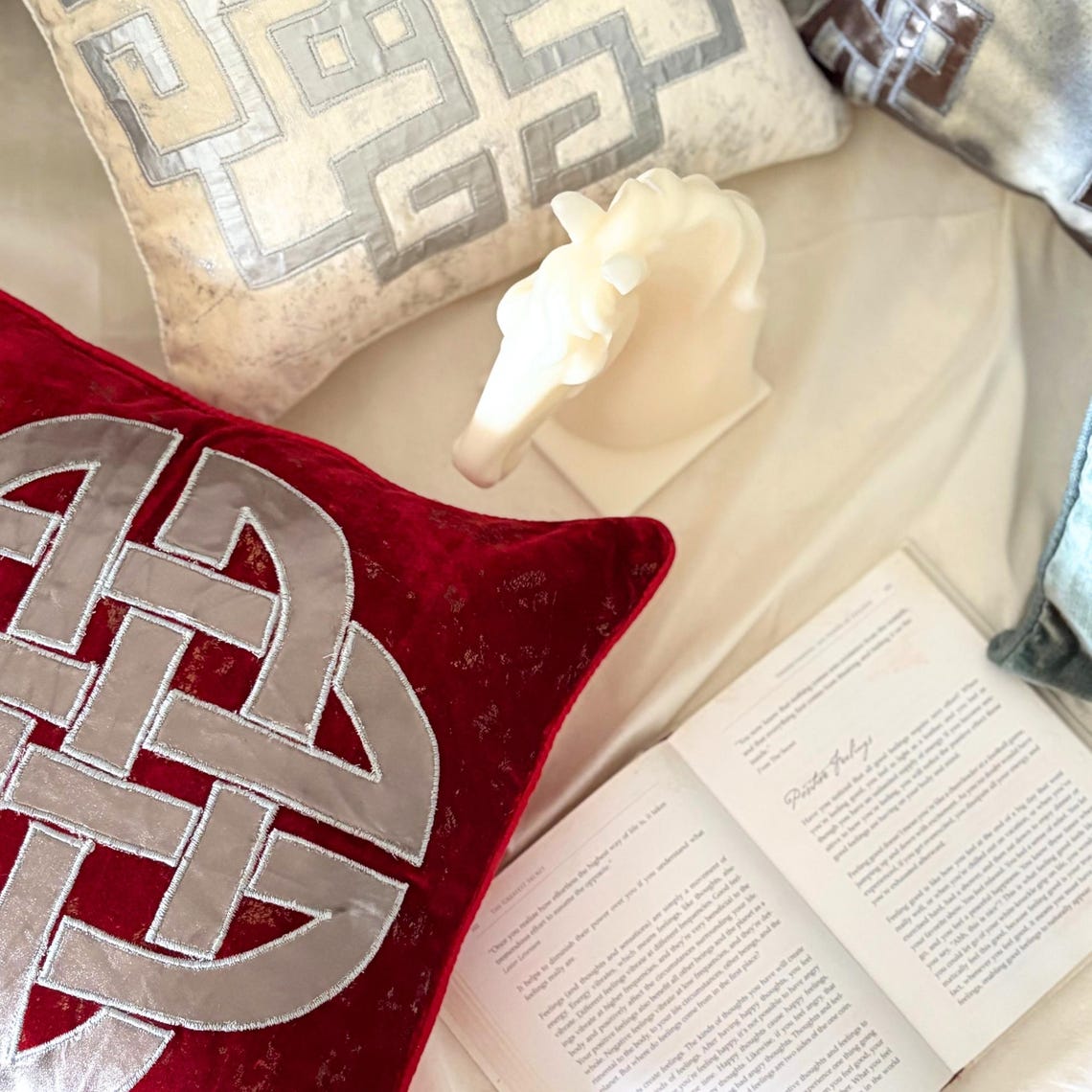 Greek Aphrodite Red Velvet Geometric Throw Cushion Cover