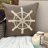 Sailboat Wheel - Brown Linen Throw Pillow Cover