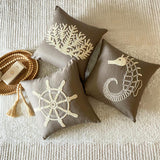 Sailboat Wheel - Brown Linen Throw Pillow Cover