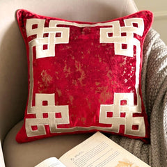 Greek Frame Red Velvet Throw Cushion Cover