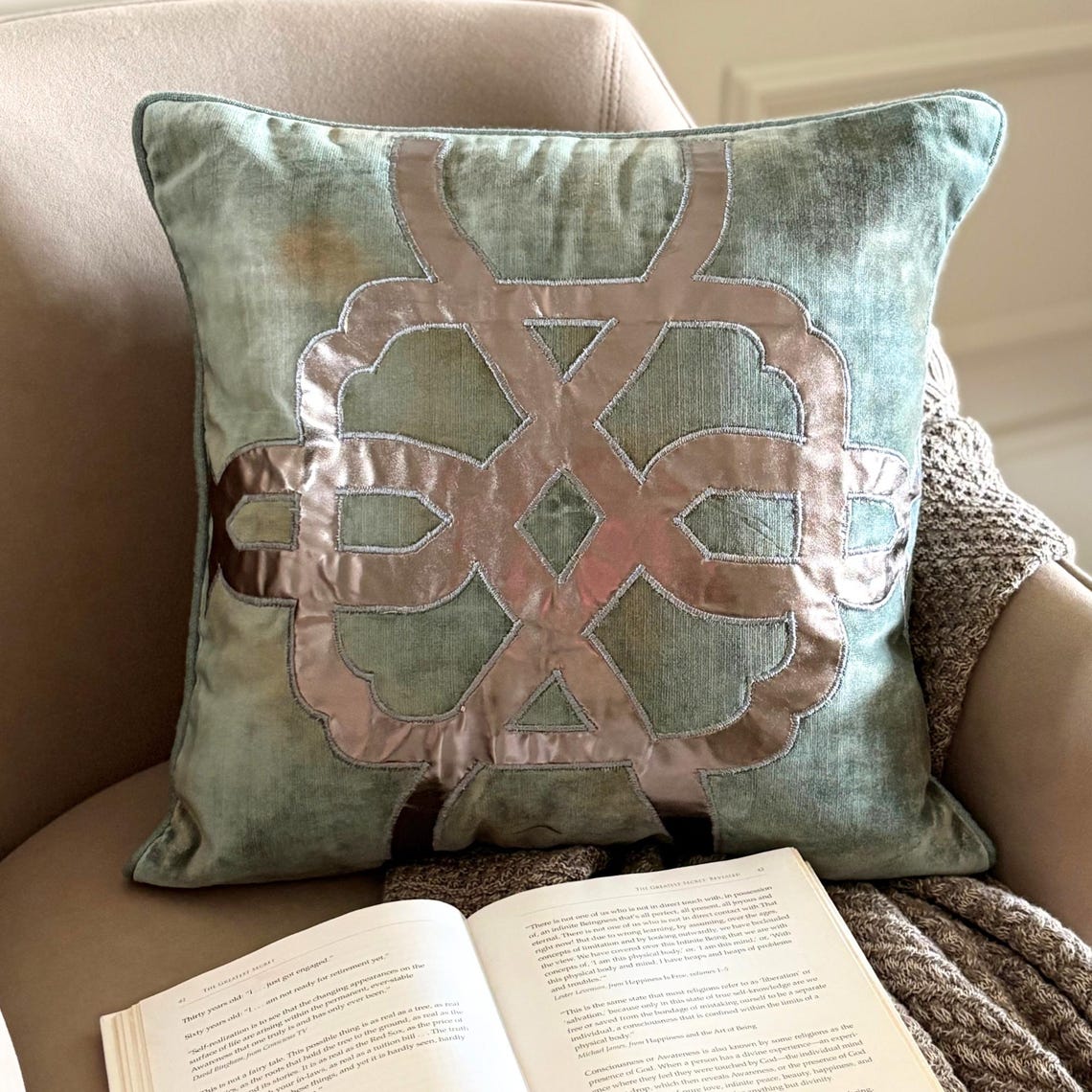 Greek Brizo Teal Blue Throw Cushion Cover