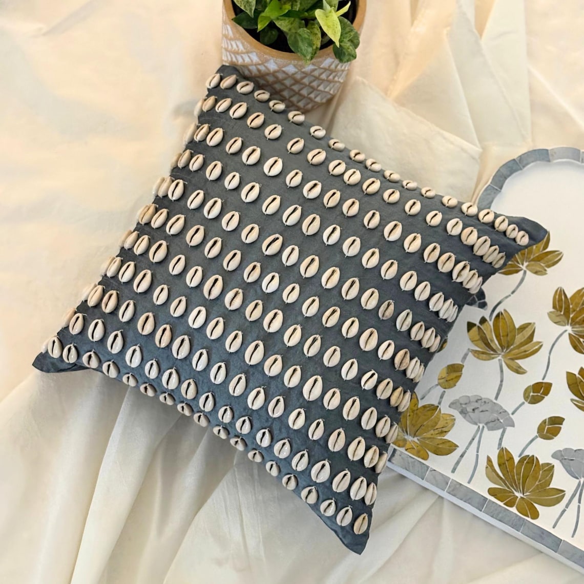 Greek Maze Applique Teal Blue Throw Cushion Cover