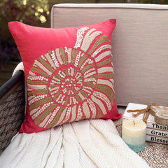 Coral Sea Shells - Coral Pink Cotton Linen Decorative Euro Sham