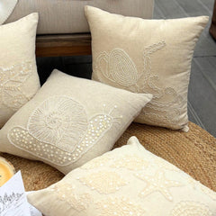 Octopus - Natural Beige Cotton Linen Decorative Euro Sham