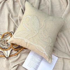 Octopus - Natural Beige Cotton Linen Decorative Euro Sham