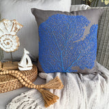 Royal Blue Sea Weeds - Blue Cotton Linen Throw Pillow Cover