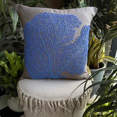 Royal Blue Sea Weeds - Blue Cotton Linen Throw Pillow Cover