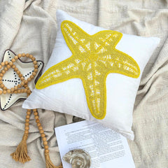 Yellow Starfish - Yellow Cotton Linen Throw Cushion Cover